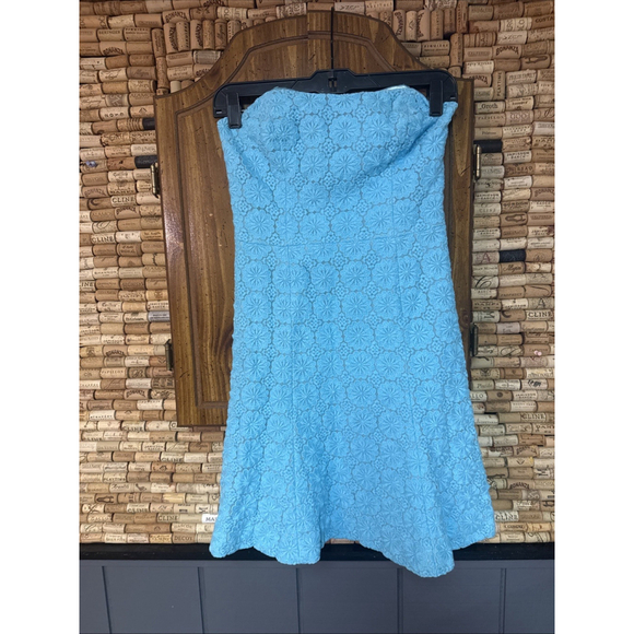 Lilly Pulitzer Vicki Dress Women 2 Teal Strapless Mini Daisy Embroidered - Picture 1 of 7